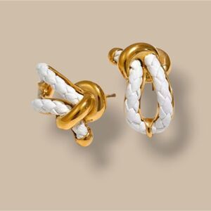 New  Ss Gold Plated Red Leather Sailor Knot Earrings